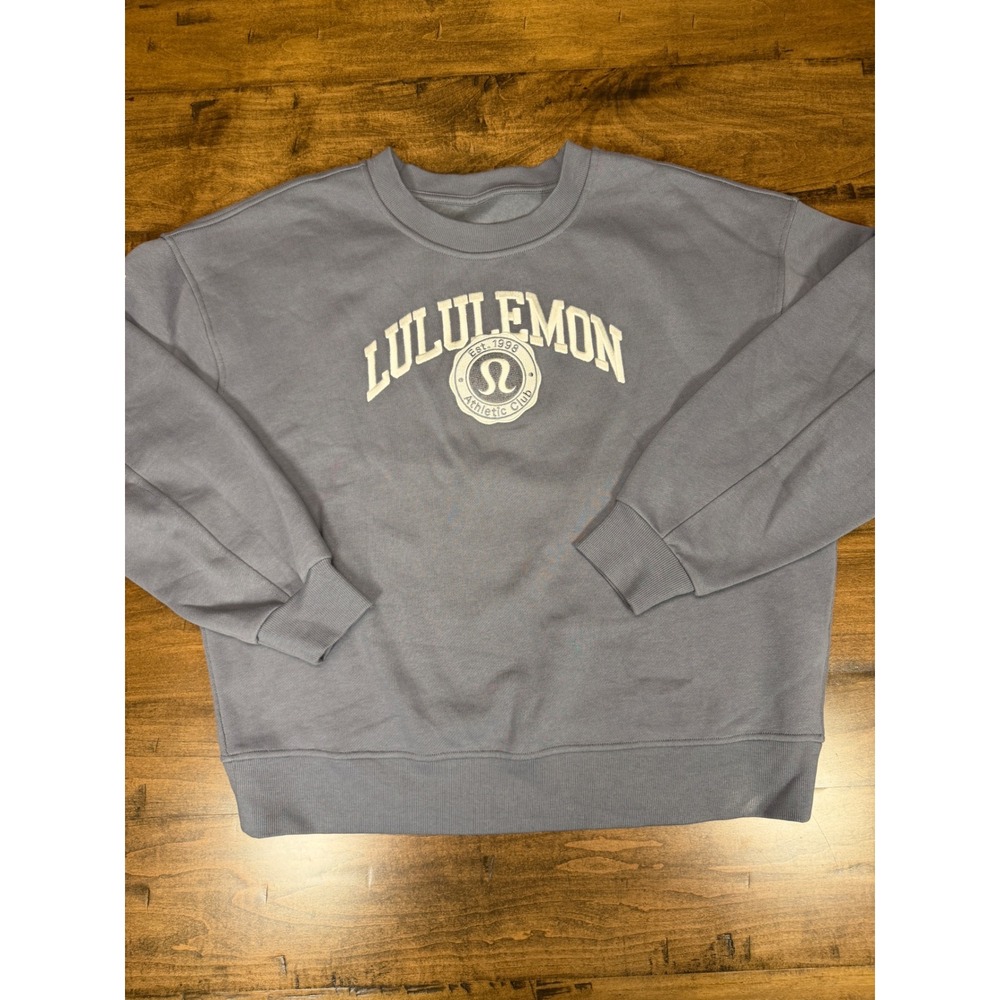 Lululemon Perfectly Oversized Crew Athletic Club Graphic Sweatshirt Blue Gray XL